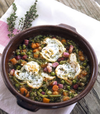 Menestra de Verduras con Huevos de Codorniz