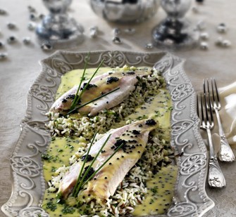 Lubina al Caviar con Arroz Salvaje