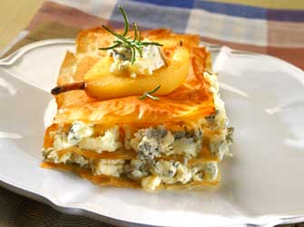 Milhojas con Gorgonzola y Pera