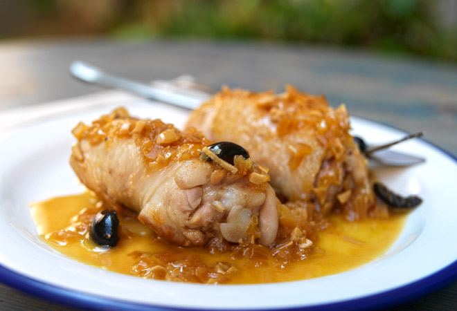 Contramuslos de pollo con salsa de naranja