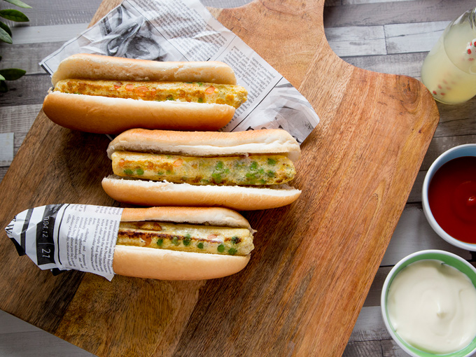 Falso perrito caliente de verduras