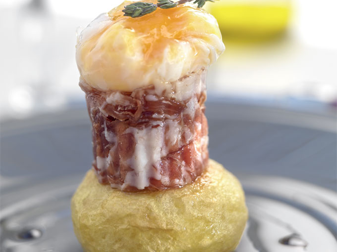 tronco de jamón, huevo y patata