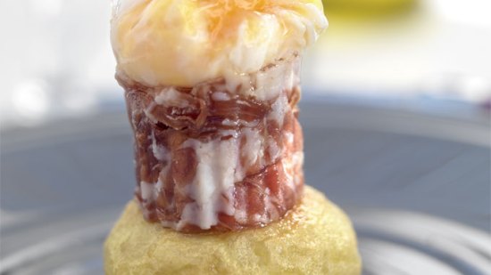 tronco de jamón, huevo y patata