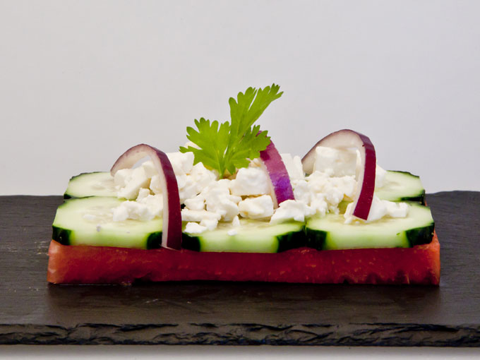 Ensalada de sandía, pepino y queso feta