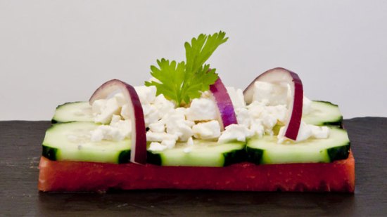 Ensalada de sandía, pepino y queso feta