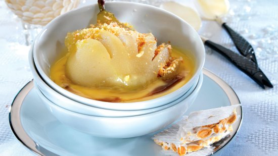 Peras con turrón de Alicante