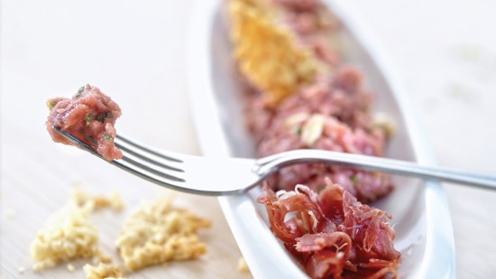 Presa ibérica con virutas de jabugo