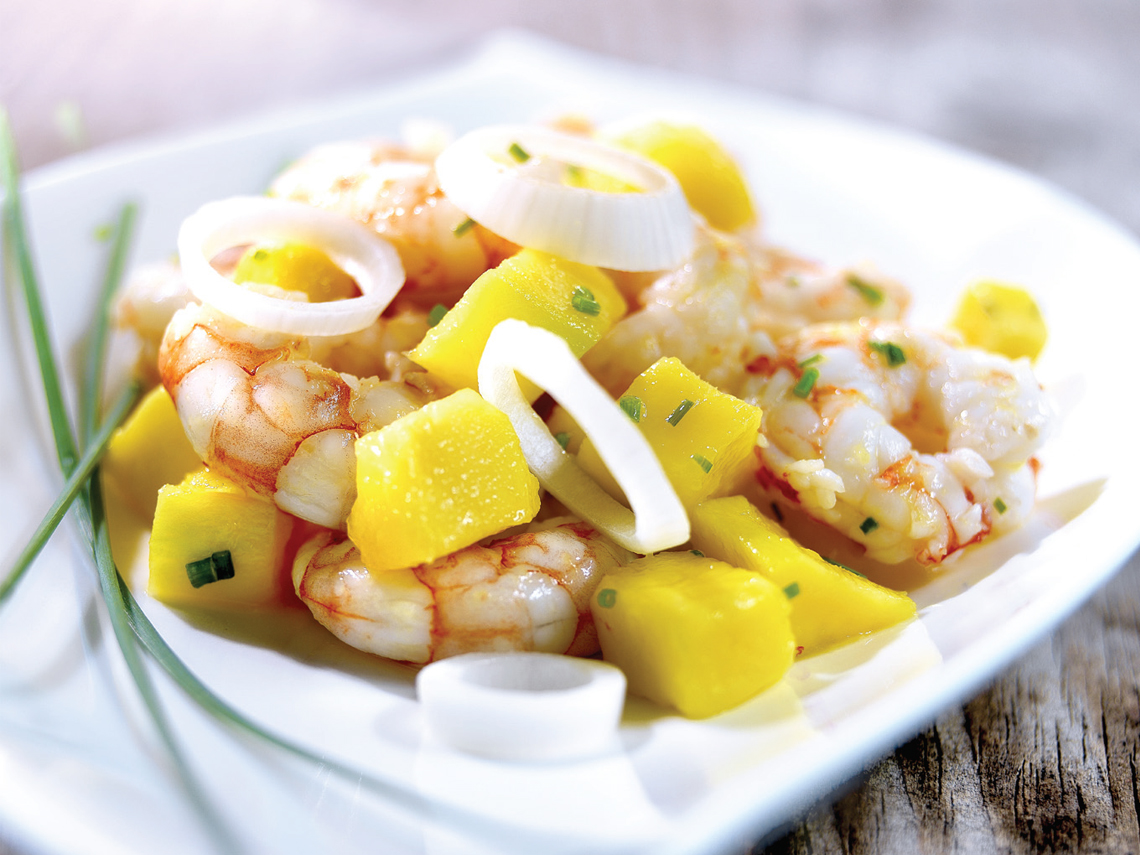 Ceviche de mango y langostinos