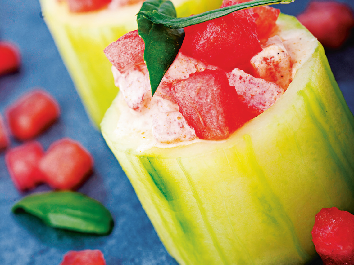 Vasitos de pepino y sandía