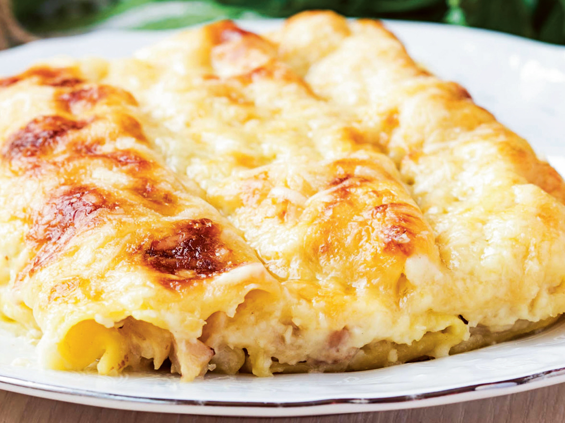 Canelones de setas y jamón