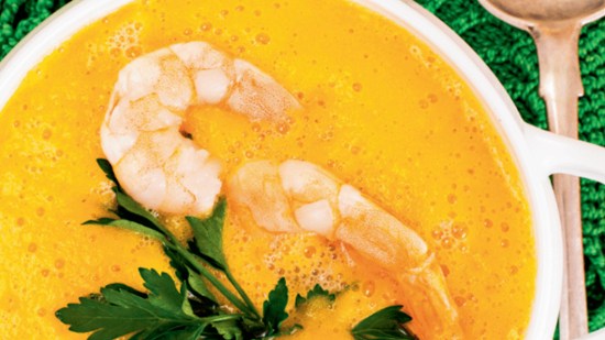 Crema de merluza y gambas