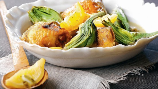 Tajín de pollo con corazones de alcachofa