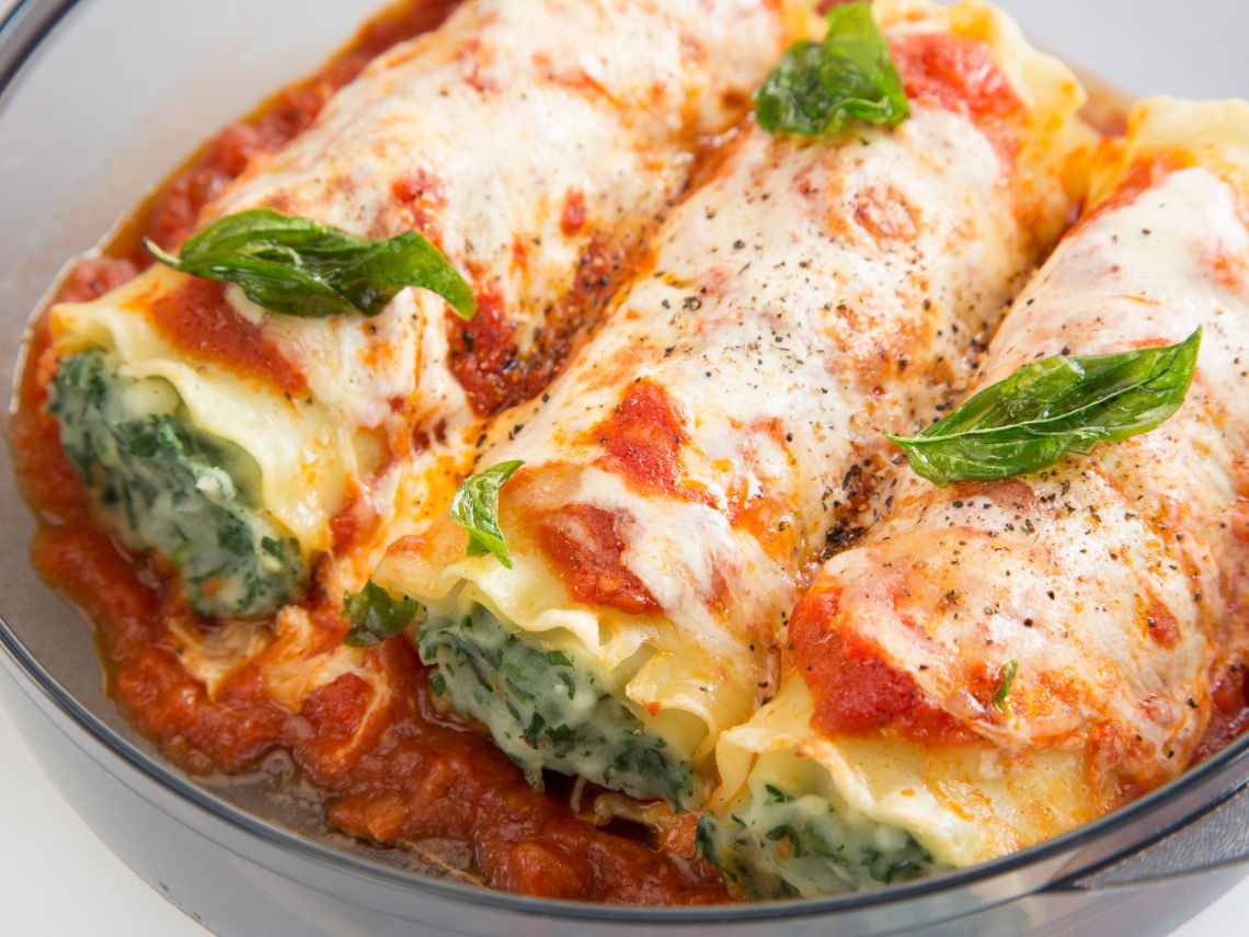 Canelones rellenos de espinacas