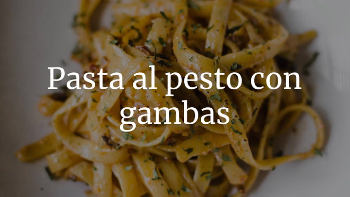 Pasta Al Pesto Con Gambas