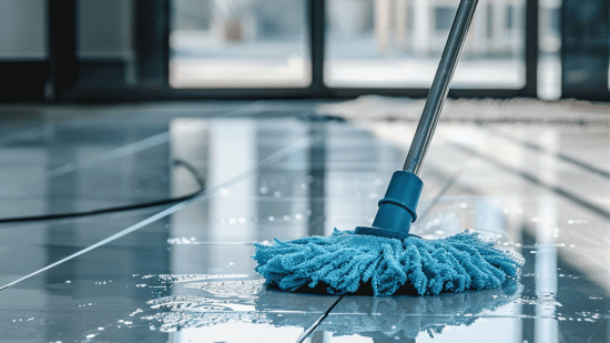 El suelo, limpio y desinfectado