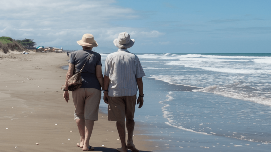 Dos personas mayores en la orilla de la playa