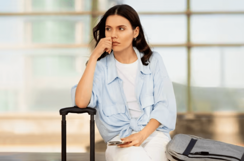 Mujer con maleta de viaje