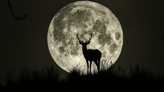 Luna llena con la silueta de un ciervo delante
