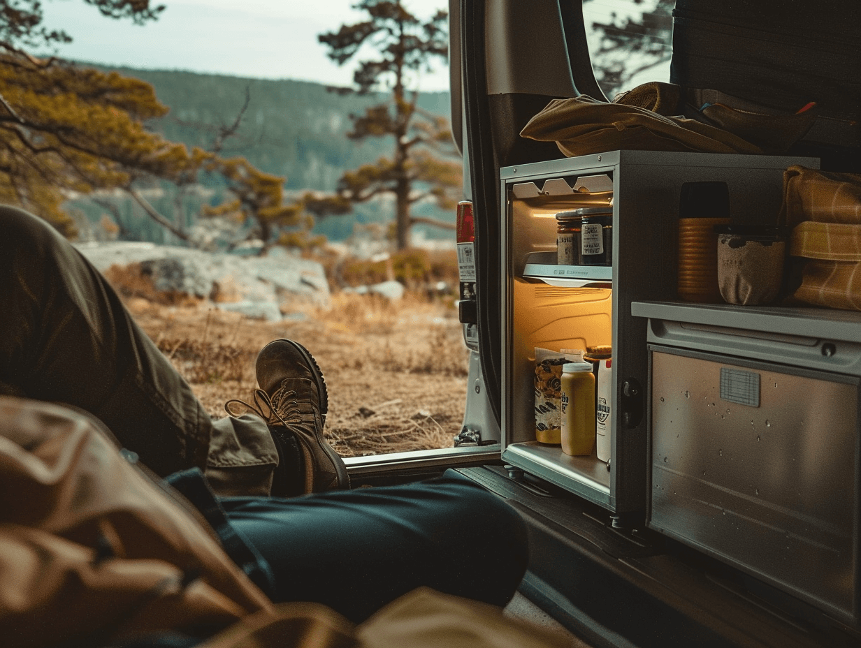 Un coche con una nevera portátil eléctrica