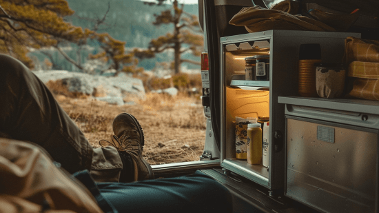 Un coche con una nevera portátil eléctrica