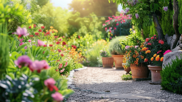 Un lustroso jardín exterior con plantas
