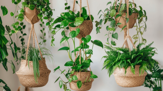 Plantas colgantes en el interior de una casa