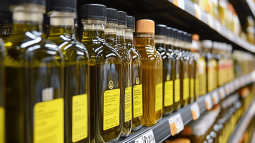 Botellas de aceite de oliva en un supermercado