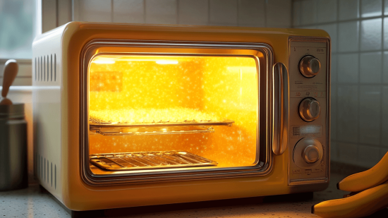 Un microondas encendido