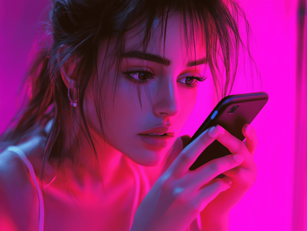 Una mujer mirando vídeos en su móvil