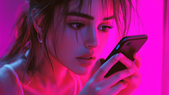 Una mujer mirando vídeos en su móvil