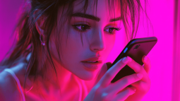 Una mujer mirando vídeos en su móvil