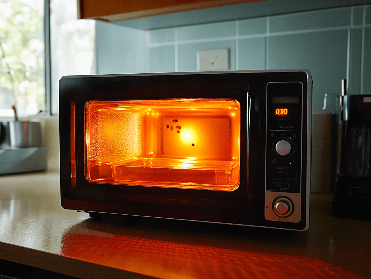Un microondas de oficina funcionando