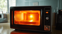 Un microondas de oficina funcionando