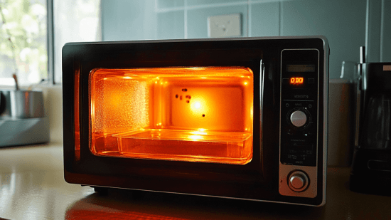 Un microondas de oficina funcionando