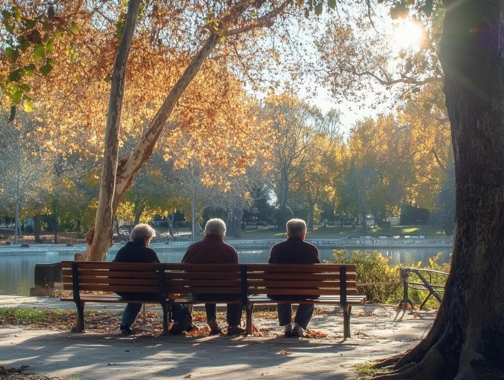 Personas mayores en un parque tomando el sol - Rubén García