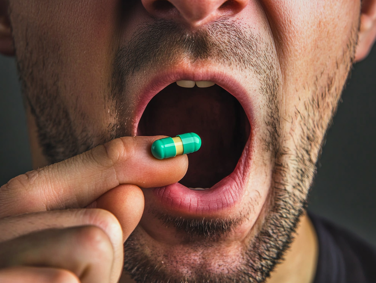 Un hombre tomándose una medicina