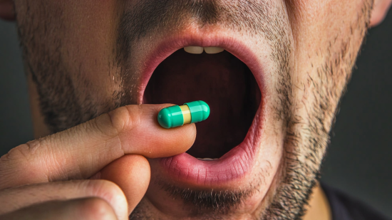 Un hombre tomándose una medicina