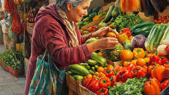 Una mujer haciendo la compra en el mercado