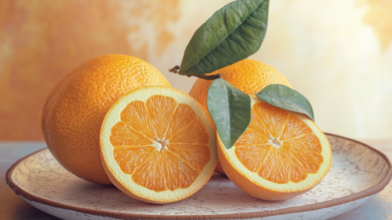 Un plato con un par de naranjas