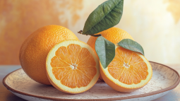 Un plato con un par de naranjas