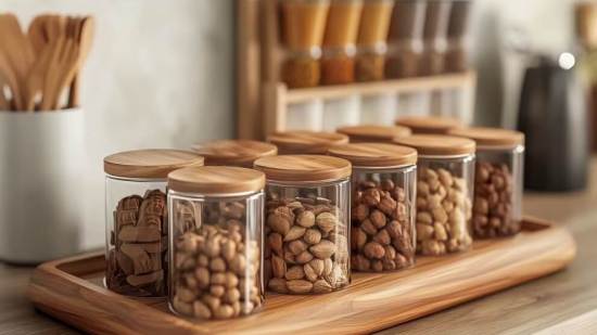 Recipientes de vidrio y madera Paula Manso