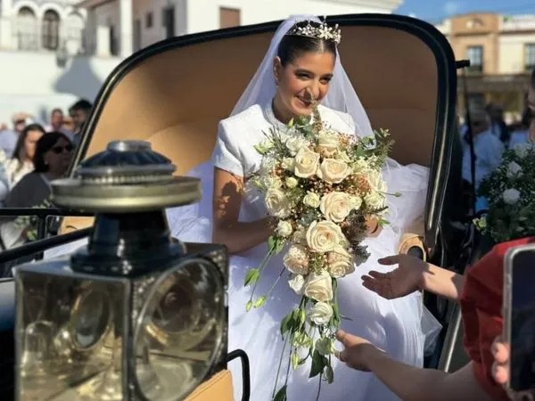 Imagen de la novia descendiendo del coche de caballos - Instagram