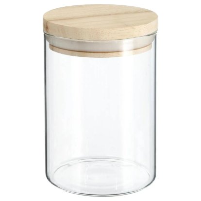 Tarro de vidrio con tapa de madera