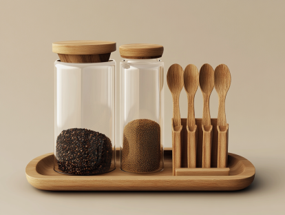 Tarros de vidrio y madera