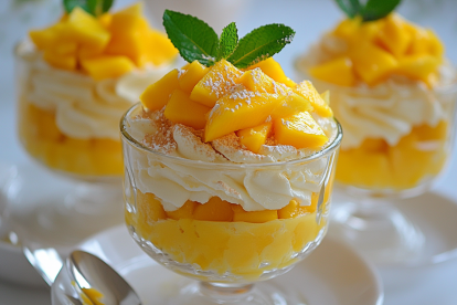 Merengue con parfait de mango
